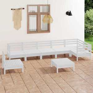 Imagine vidaXL Set mobilier de grădină, 8 piese, alb, lemn masiv de pin