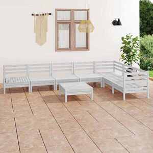 Imagine vidaXL Set mobilier de grădină, 8 piese, alb, lemn masiv de pin