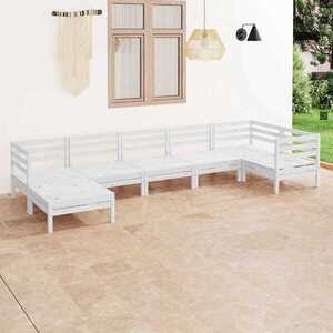 Imagine vidaXL Set mobilier de grădină, 7 piese, alb, lemn masiv de pin