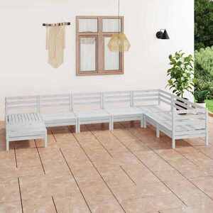 Imagine vidaXL Set mobilier de grădină, 8 piese, alb, lemn masiv de pin