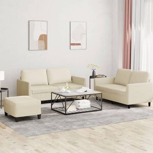 Imagine vidaXL Set de canapele cu perne, 3 piese, crem, piele ecologică