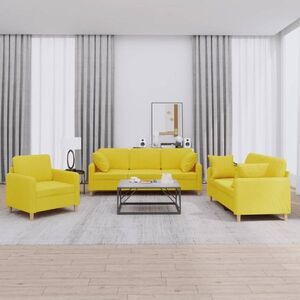 Imagine vidaXL Set de canapele cu perne, 3 piese, galben deschis, textil