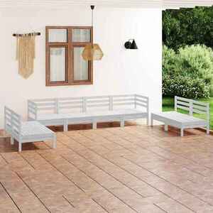 Imagine vidaXL Set mobilier de grădină, 8 piese, alb, lemn masiv de pin