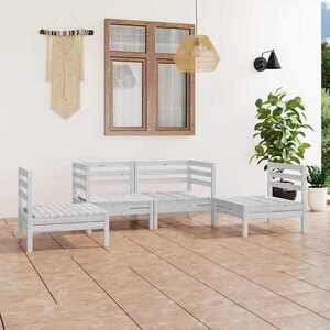 Imagine vidaXL Set mobilier de grădină, 4 piese, alb, lemn masiv de pin