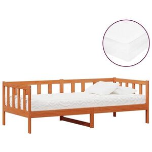 Imagine vidaXL Pat de zi cu headboard Culoare ceară maro și alb 90 x 200 cm