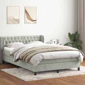 Imagine vidaXL Pat box spring cu saltea, gri deschis, 160x210 cm, catifea