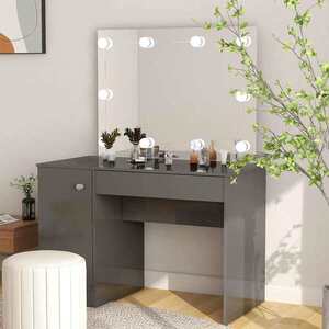 Imagine vidaXL Masă de machiaj cu lumini LED gri strălucitor 110x55x145 cm MDF