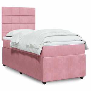 Imagine vidaXL Pat box spring cu saltea, roz, 90x190 cm, catifea