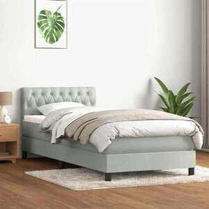 Imagine vidaXL Pat cu arcuri cu saltea și LED, gri deschis, 90x220 cm, catifea