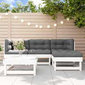Imagine vidaXL Set mobilier relaxare de grădină 5 piese alb lemn masiv de pin