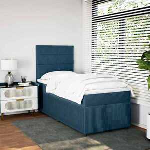 Imagine vidaXL Pat continental cu saltea, albastru, 80x200 cm, catifea