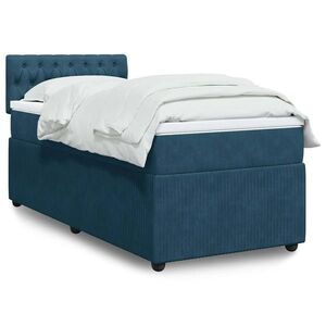 Imagine vidaXL Pat continental cu saltea, albastru, 80x200 cm, catifea