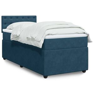 Imagine vidaXL Pat continental cu saltea, albastru, 80x200 cm, catifea
