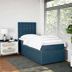 Imagine vidaXL Pat continental cu saltea, albastru, 80x200 cm, catifea