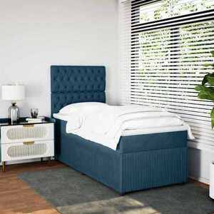 Imagine vidaXL Pat continental cu saltea, albastru, 80x200 cm, catifea