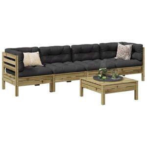 Imagine vidaXL Set mobilier de grădină cu perne, 5 piese, lemn de pin tratat