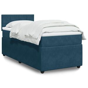 Imagine vidaXL Pat continental cu saltea, albastru, 80x200 cm, catifea
