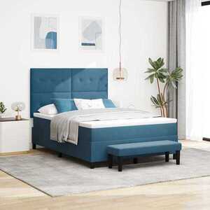 Imagine vidaXL Pat cu arcuri cu headboard Albastru închis 190 x 140 cm Catifea