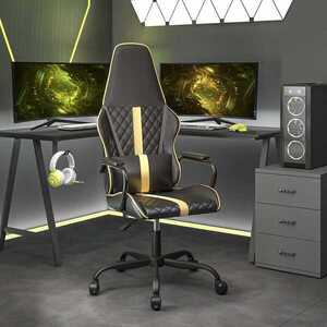 Imagine vidaXL Scaun de gaming de masaj, negru și auriu, piele ecologică