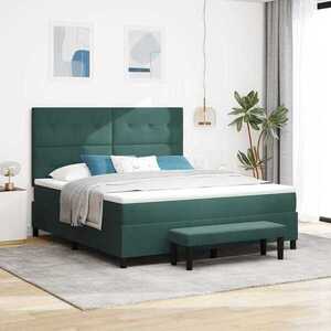 Imagine vidaXL Pat cu arcuri cu headboard Verde închis 200 x 180 cm Catifea