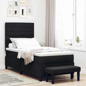 Imagine vidaXL Pat cu arcuri cu pernă cu headboard Negru 90 x 200 cm țesătură