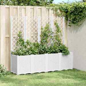 Imagine vidaXL Jardinieră de grădină cu spalier, alb, 160x40x140 cm PP