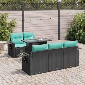 Imagine vidaXL Set canapele de grădină cu perne, 6 piese, negru, poliratan