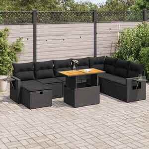 Imagine vidaXL Set mobilier grădină perne 9 piese negru poliratan/lemn acacia