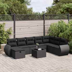 Imagine vidaXL Set mobilier de grădină cu perne, 9 piese, negru, poliratan