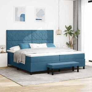 Imagine vidaXL Pat cu arcuri cu headboard Albastru închis 200 x 200 cm Catifea