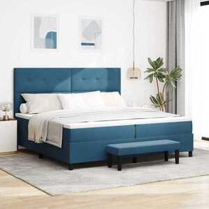 Imagine vidaXL Pat cu arcuri cu headboard Albastru închis 200 x 200 cm Catifea
