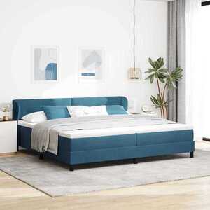 Imagine vidaXL Pat cu arcuri cu headboard Albastru închis 200 x 200 cm Catifea