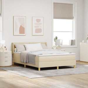 Imagine vidaXL Pat cu arcuri cu headboard Manual Crem 190 x 140 cm țesătură