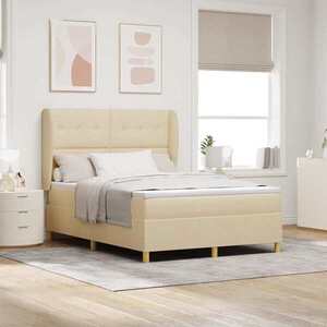 Imagine vidaXL Pat cu arcuri cu headboard Manual Crem 190 x 140 cm țesătură
