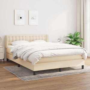 Imagine vidaXL Pat box spring cu saltea, crem, 140x200 cm, textil