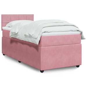 Imagine vidaXL Pat box spring cu saltea, roz, 80x200 cm, catifea