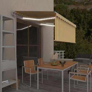 Imagine vidaXL Copertină automată cu stor&LED&senzor vânt galben&alb 3, 5x2, 5 m