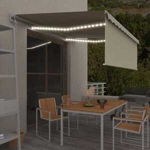 Imagine vidaXL Copertină automată cu stor&senzor vânt&LED, crem, 4x3 m