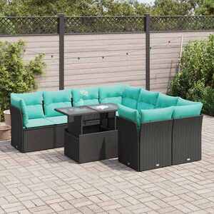 Imagine vidaXL Set mobilier grădină perne 9 piese negru poliratan/lemn acacia