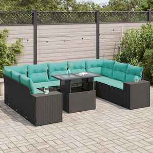 Imagine vidaXL Set canapele de grădină cu perne, 10 piese, negru, poliratan