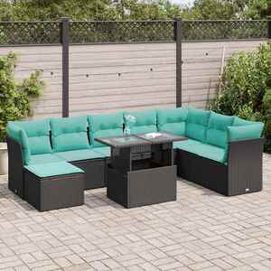 Imagine vidaXL Set mobilier grădină perne 9 piese negru poliratan/lemn acacia