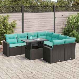 Imagine vidaXL Set mobilier grădină perne 9 piese negru poliratan/lemn acacia
