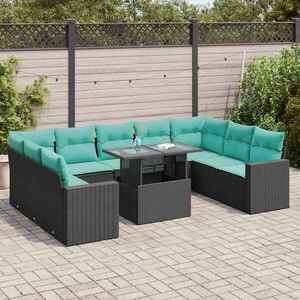 Imagine vidaXL Set canapele de grădină cu perne, 10 piese, negru, poliratan