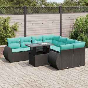 Imagine vidaXL Set mobilier grădină perne 9 piese negru poliratan/lemn acacia
