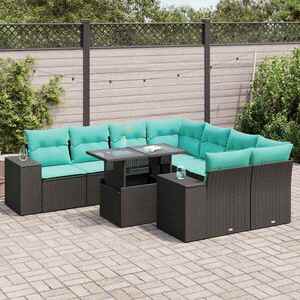 Imagine vidaXL Set mobilier grădină perne 9 piese negru poliratan/lemn acacia