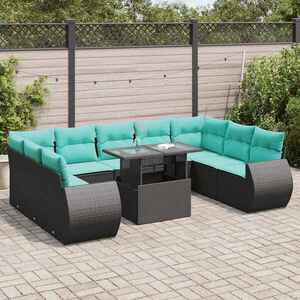 Imagine vidaXL Set canapele de grădină cu perne, 10 piese, negru, poliratan