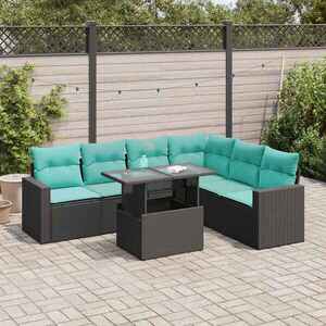 Imagine vidaXL Set canapele de grădină cu perne, 7 piese, negru, poliratan
