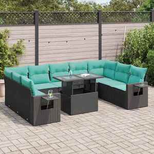 Imagine vidaXL Set canapele de grădină cu perne, 10 piese, negru, poliratan