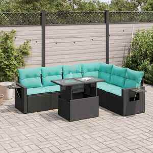 Imagine vidaXL Set canapele de grădină cu perne, 7 piese, negru, poliratan