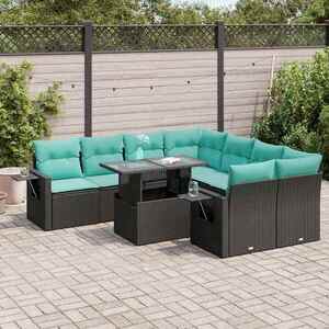 Imagine vidaXL Set canapele de grădină cu perne, 9 piese, negru, poliratan